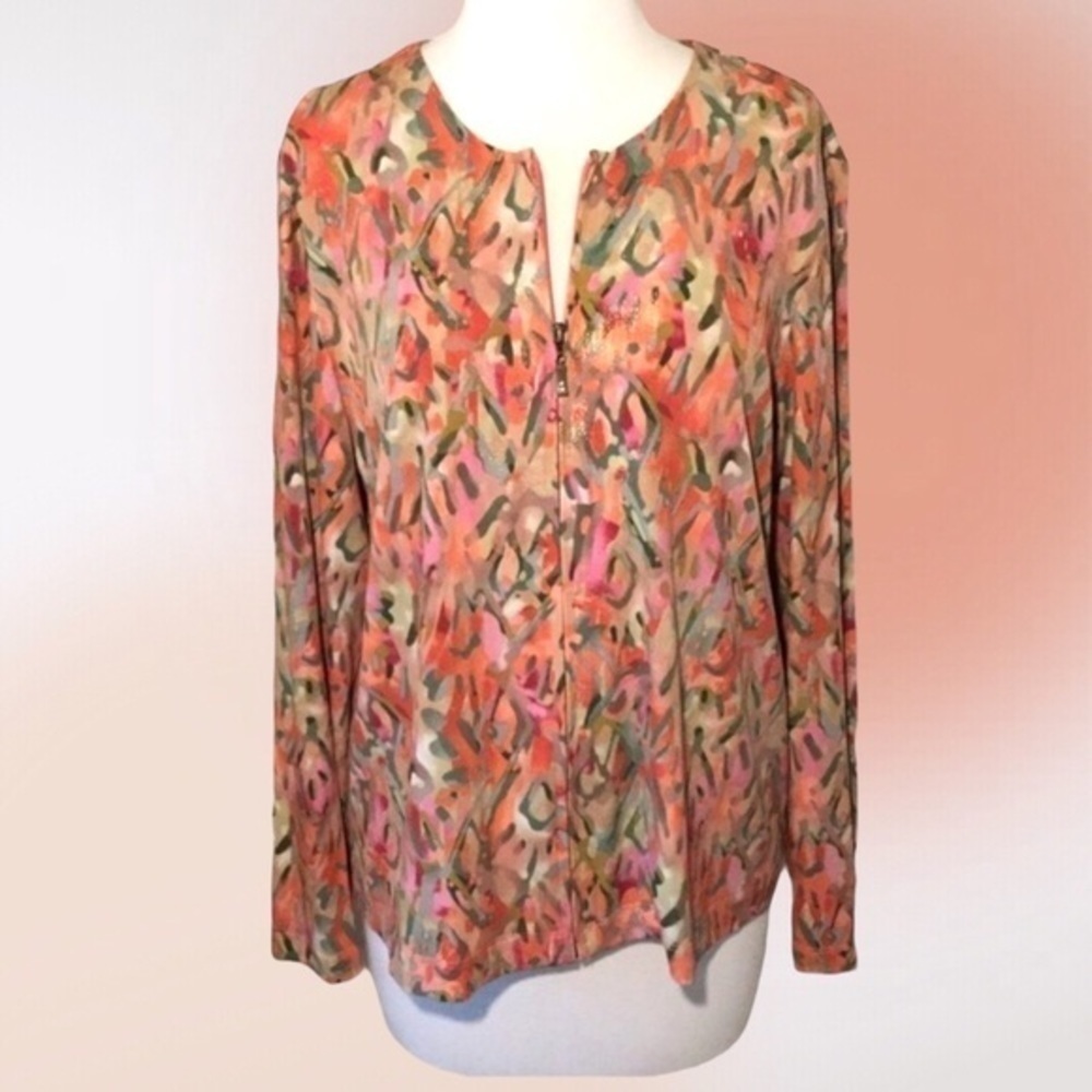 Tanjay Floral Zip‎ Front Gold Shimmer Jacket Petite Med